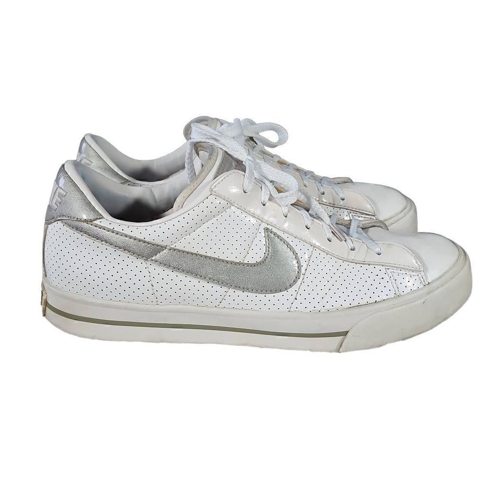Nike Women's White And Silver Sweet Classic Patent Perforated Sneakers Size 8.5